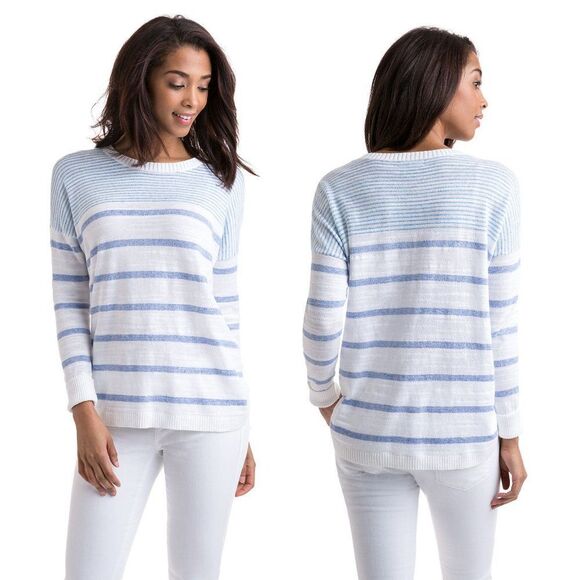 Marled Women Size 2X 100% Cotton Breathable Coastal Blue/White Stripe Sweater - Picture 1 of 7